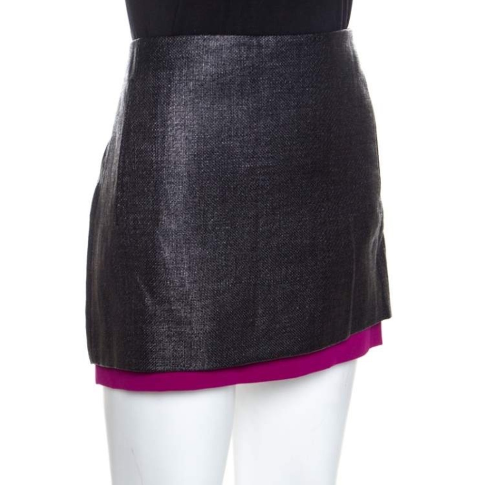 Diane Von Furstenberg Black Textured Contrast Hem Elley Mini Skirt